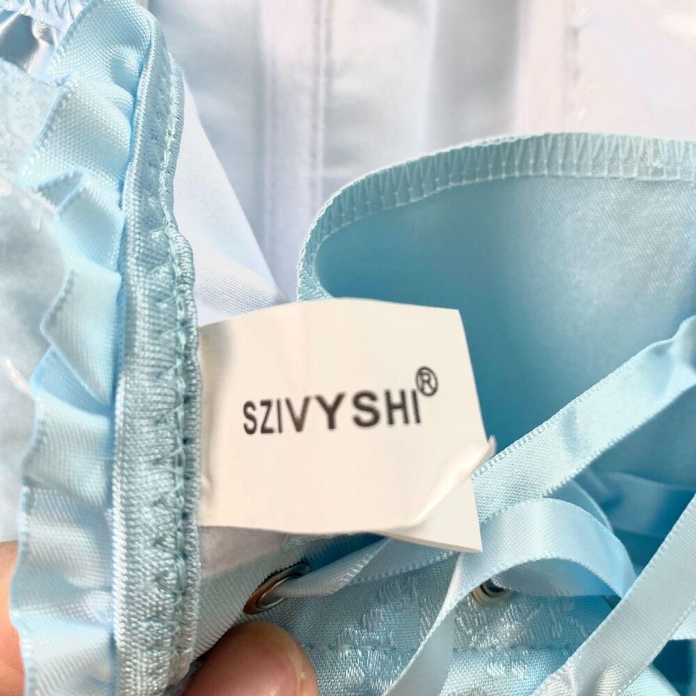 Like NEW Svyzishi Fairy Coquette Blue Bow Lace Up Front Hook Corset Size XS - Picture 4 of 5